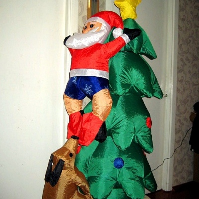 Надувная елка, Дед Мороз и собака